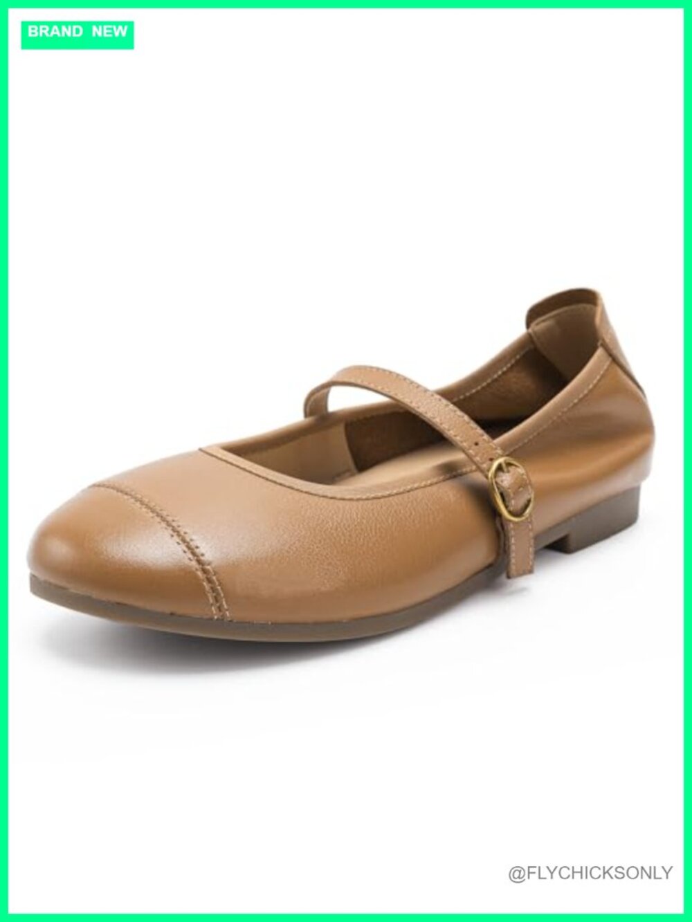 Genuine Leather Mary Jane Flats Round Toe Buckle Strap Comfortable Work Shoes
